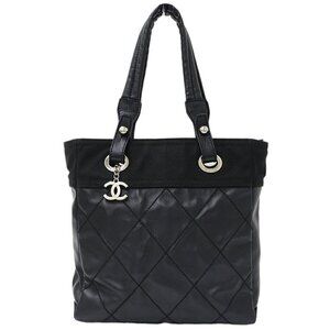 CHANEL Black Coated Canvas Tote Bag